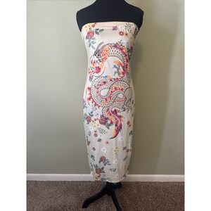 Miroh Dragon Print Strapless Midi Dress Womens Large Floral Boho Festival NEW